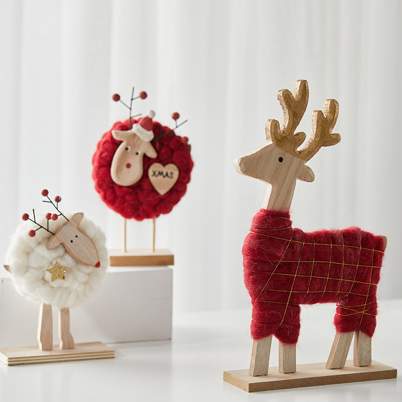 Wooden Wool Felt Christmas Reindeer Tabletop Decoration