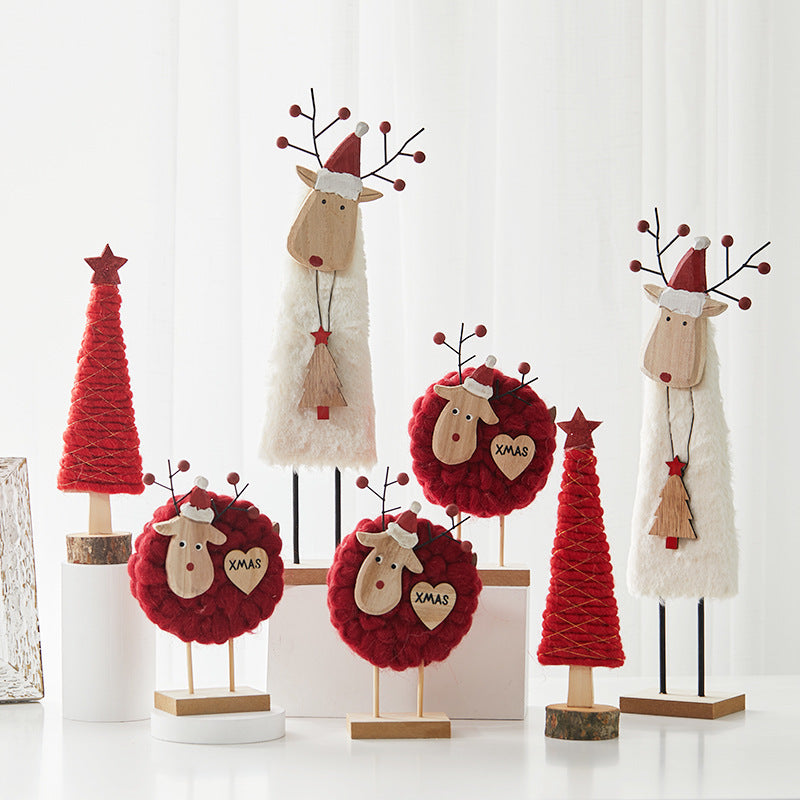 Wooden Wool Felt Christmas Reindeer Tabletop Decoration