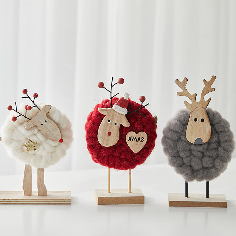 Wooden Wool Felt Christmas Reindeer Tabletop Decoration