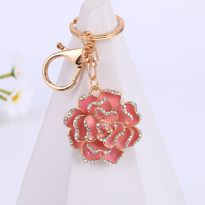 Floral Crystal Keychain Bag Charm Metal Rose Pendant