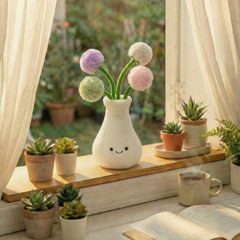 Plush Mini Flower Vase Decor Soft Dandelion Orchid Tulip Lily