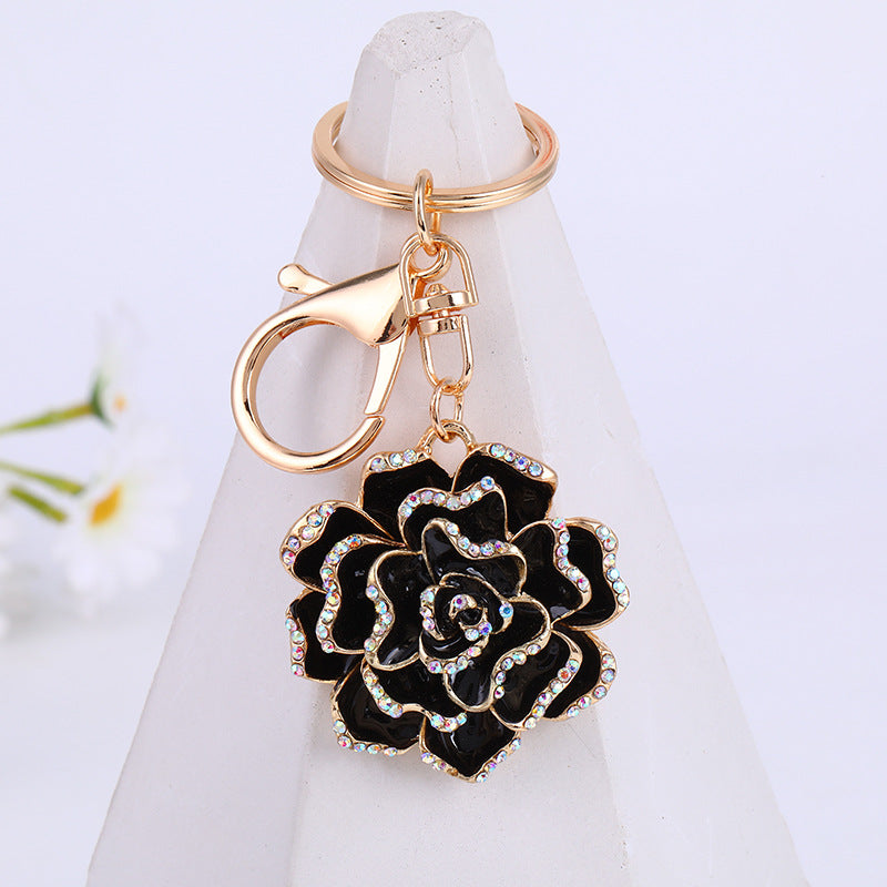 Floral Crystal Keychain Bag Charm Metal Rose Pendant