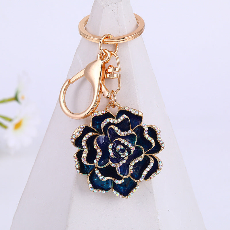 Floral Crystal Keychain Bag Charm Metal Rose Pendant