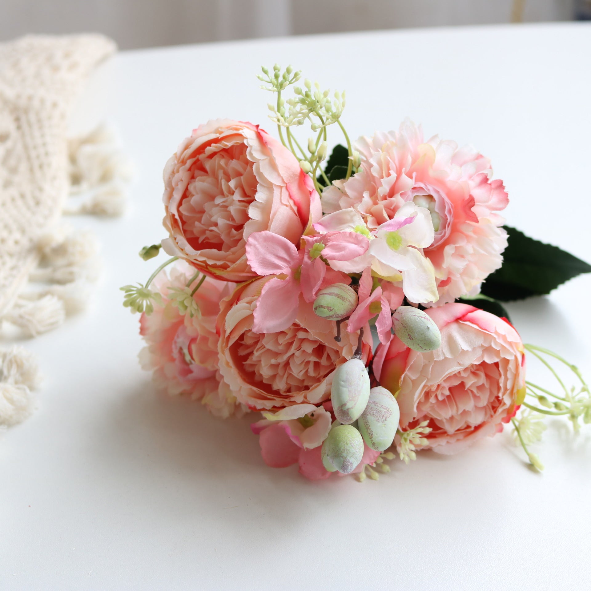 Valentine 5-Head Nordic Faux Peony Hydrangea Berry Bouquet