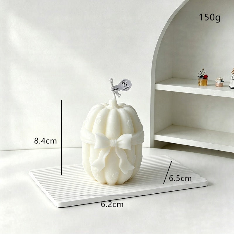 Bow Pumpkin Candle Halloween Decor Holiday Tabletop Accent