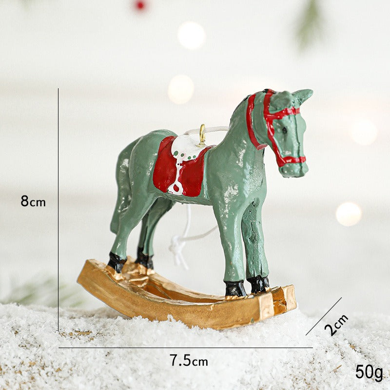 Resin Rocking Horse Christmas Tree Hanging Ornament Table Decor
