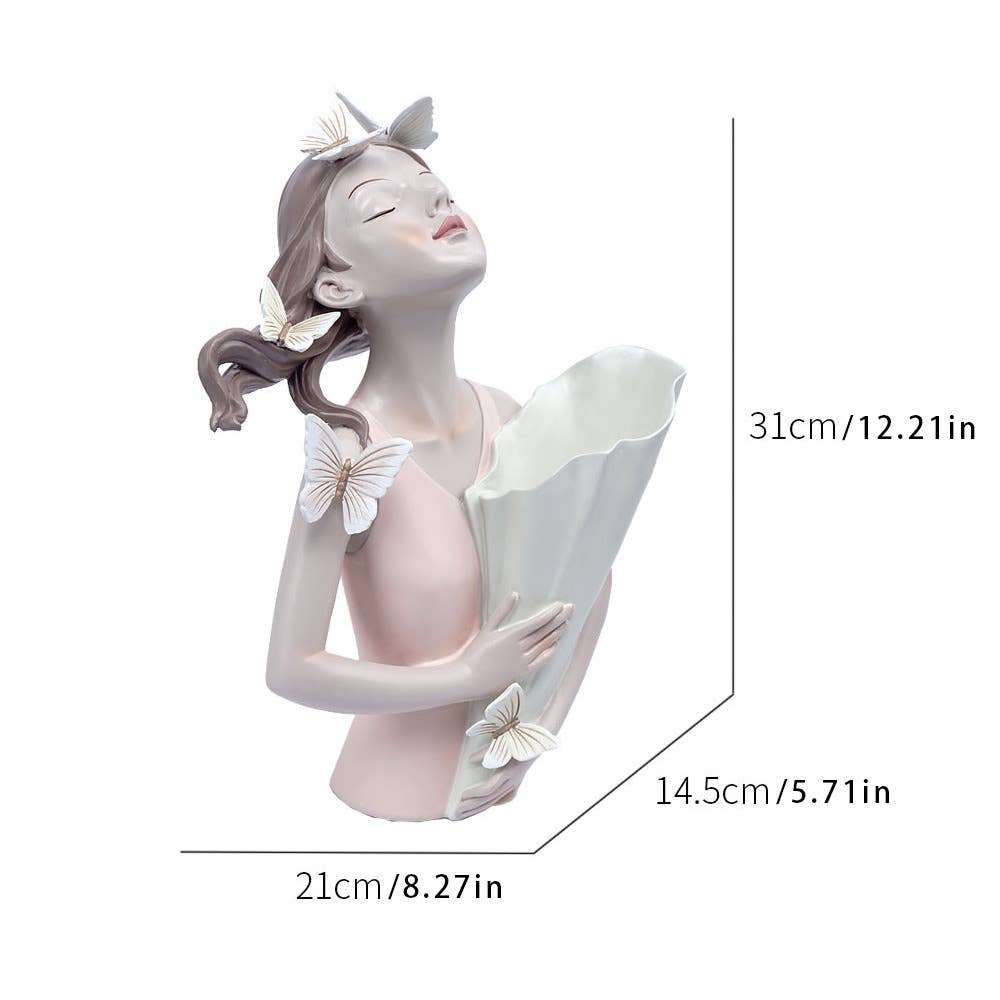 Nordic Girl Resin Flower Vase Modern Butterfly Sculpture