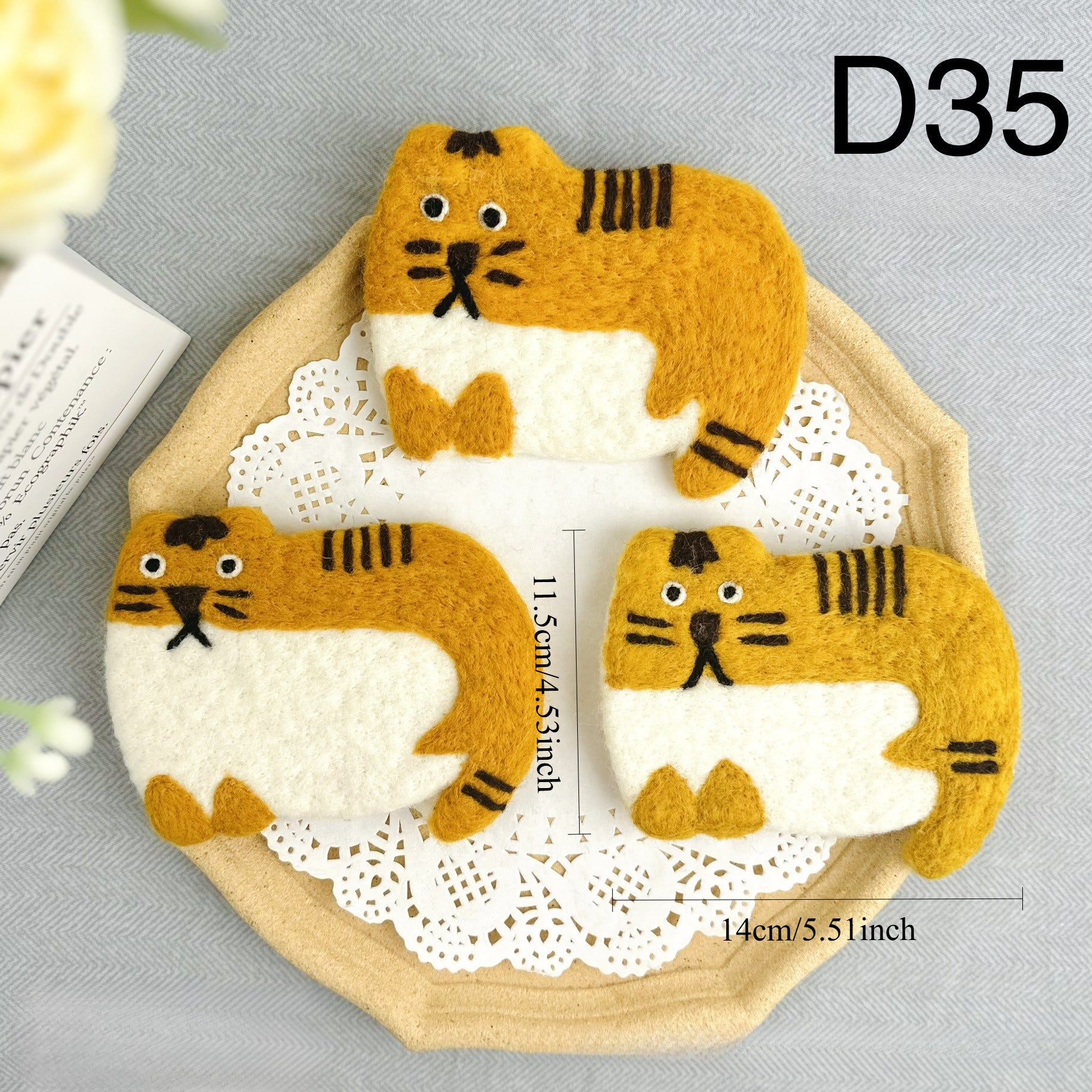 Handmade Wool Felt Animal Coaster Cute Cat Tiger Bear Mat