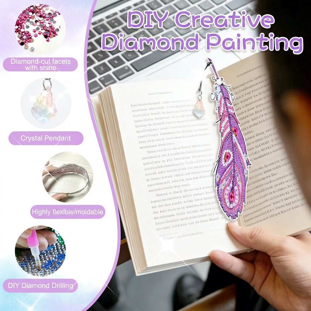 DIY Diamond Painting Bookmark Kit Crystal Pendant Craft Set