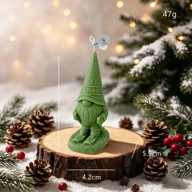 Skiing Gnome Christmas Candle Holiday Decor Festive Tabletop Accent