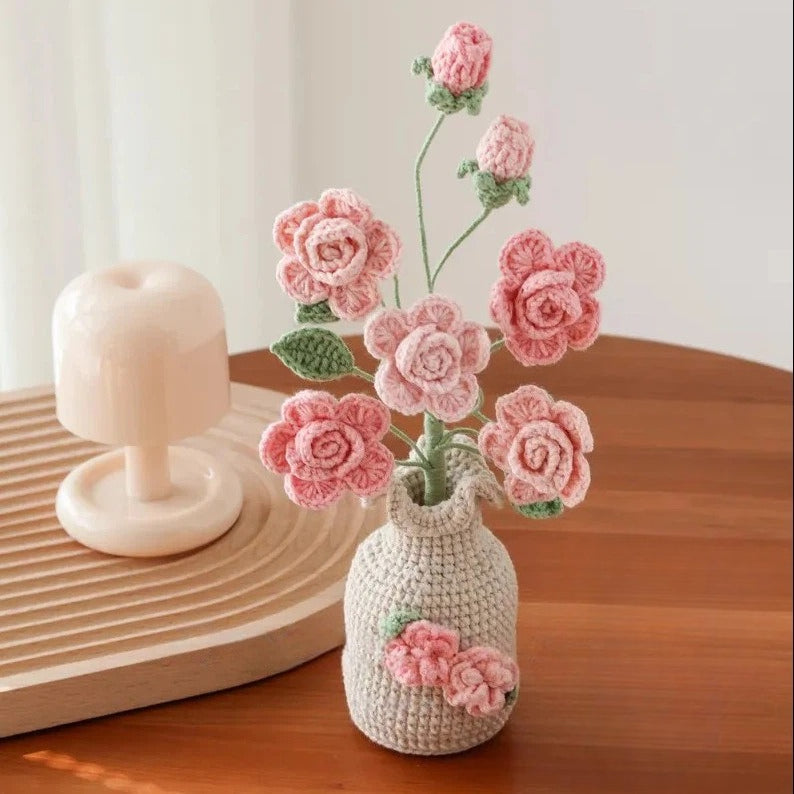 Crochet Tulip Flower in Vase Handmade Home Desk Décor