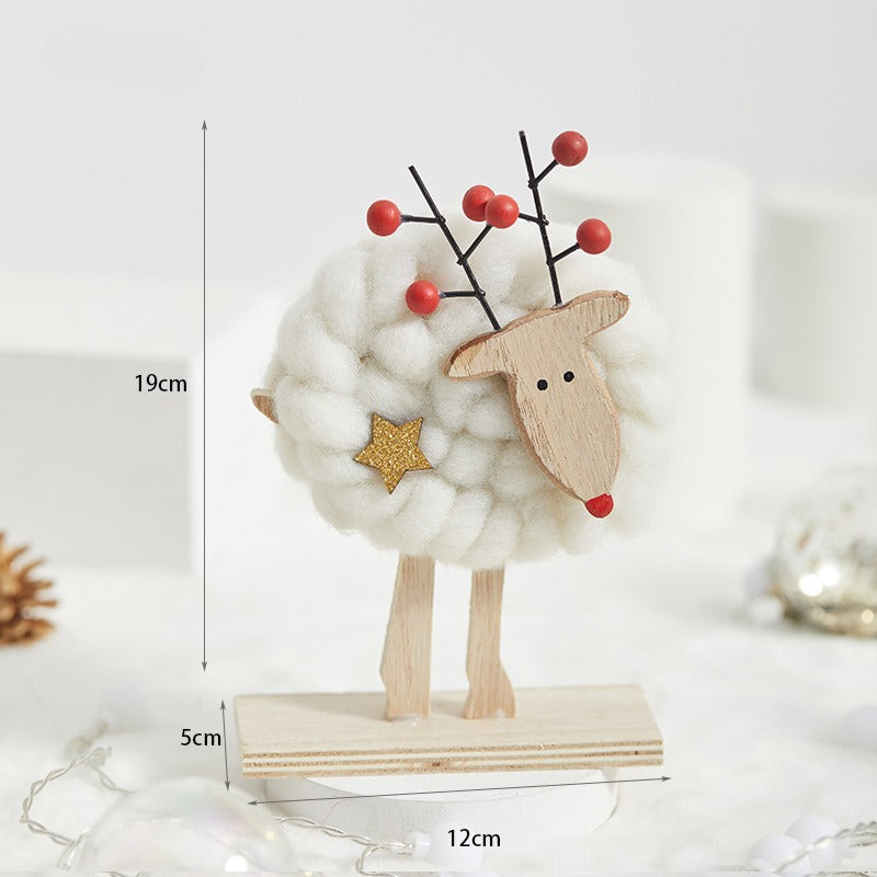 Wooden Wool Felt Christmas Reindeer Tabletop Decoration