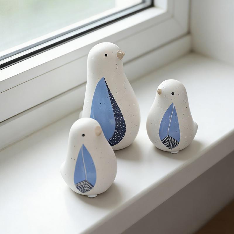 Nordic Ceramic Bird Vase Set Cute Desk Home Decoration