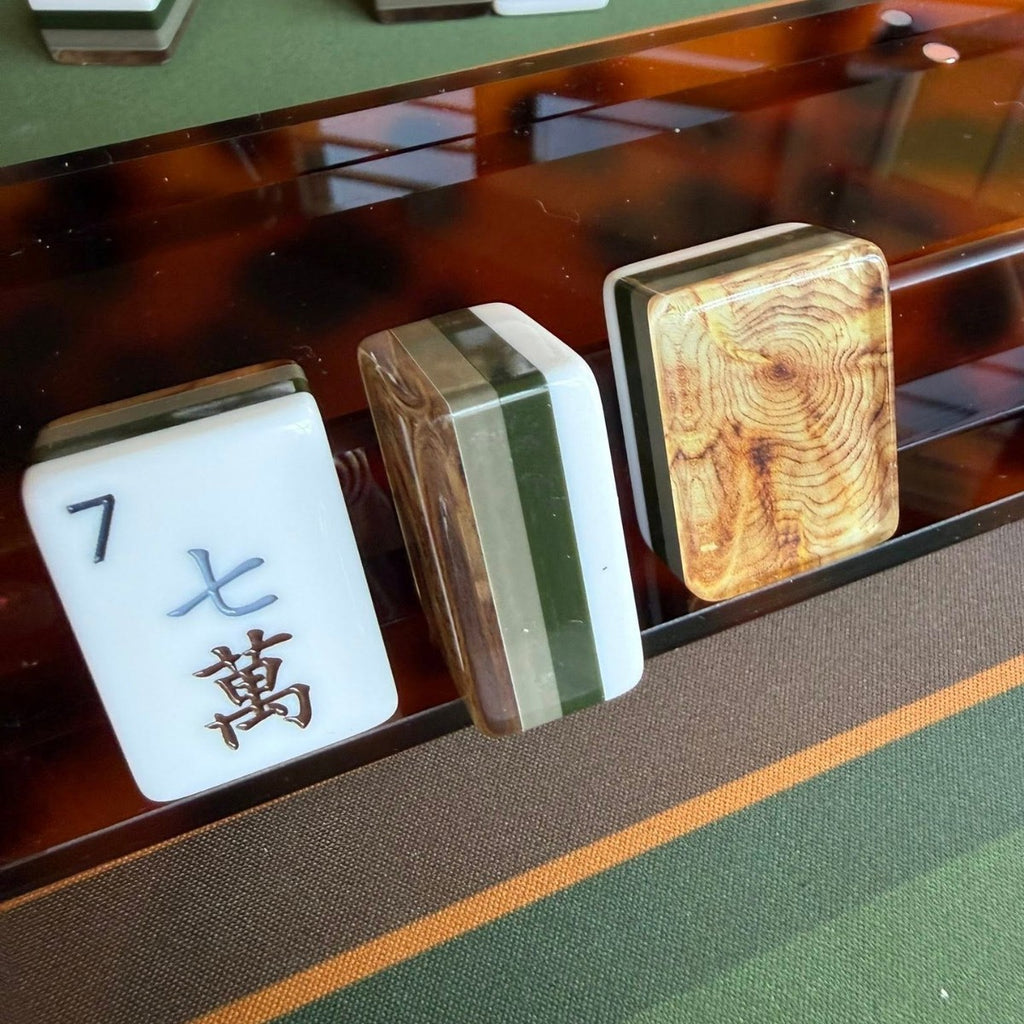 Wood Grain Acrylic Mahjong Set Classic Game Tiles