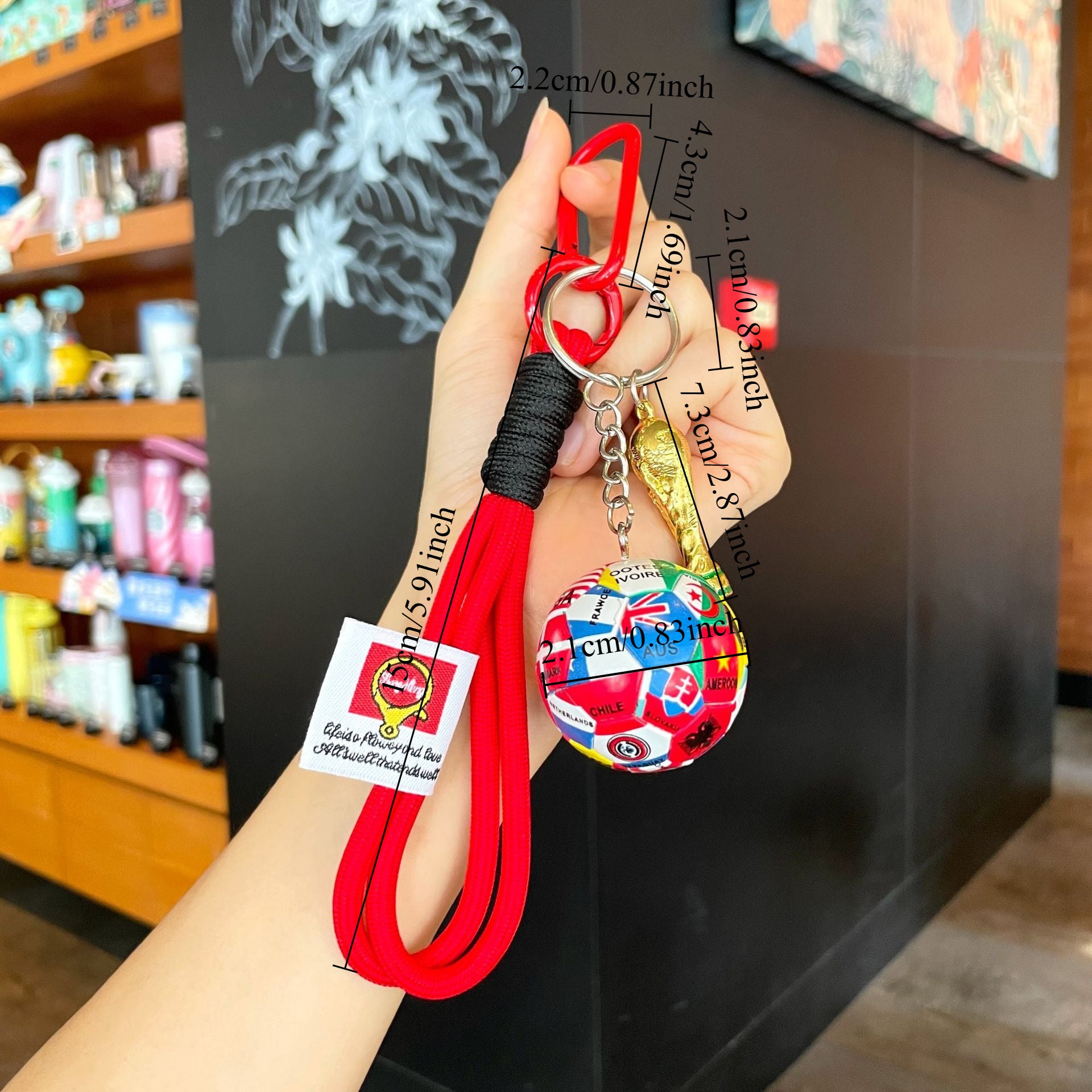 World Cup Flag Soccer Keychain Trophy Ball Keyring