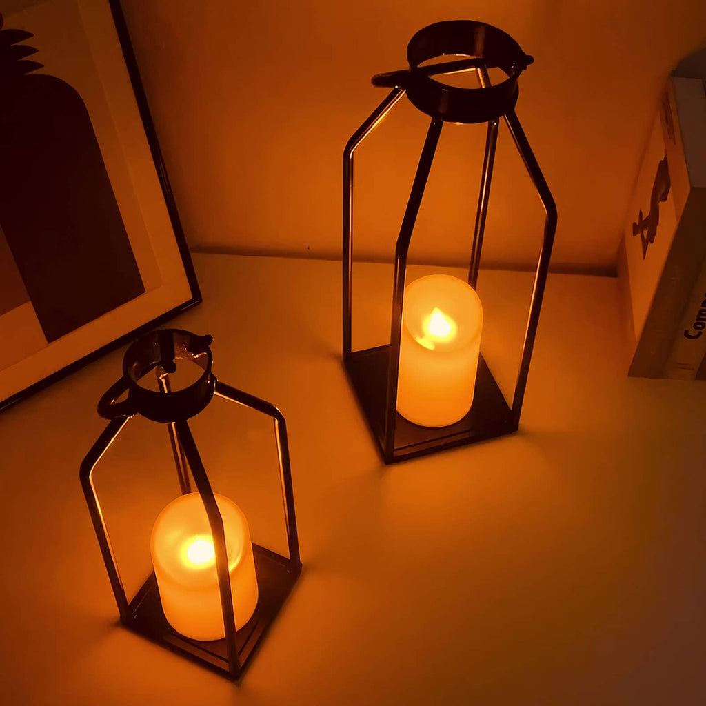 Modern Metal Candle Lantern Set with LED Flameless Lights