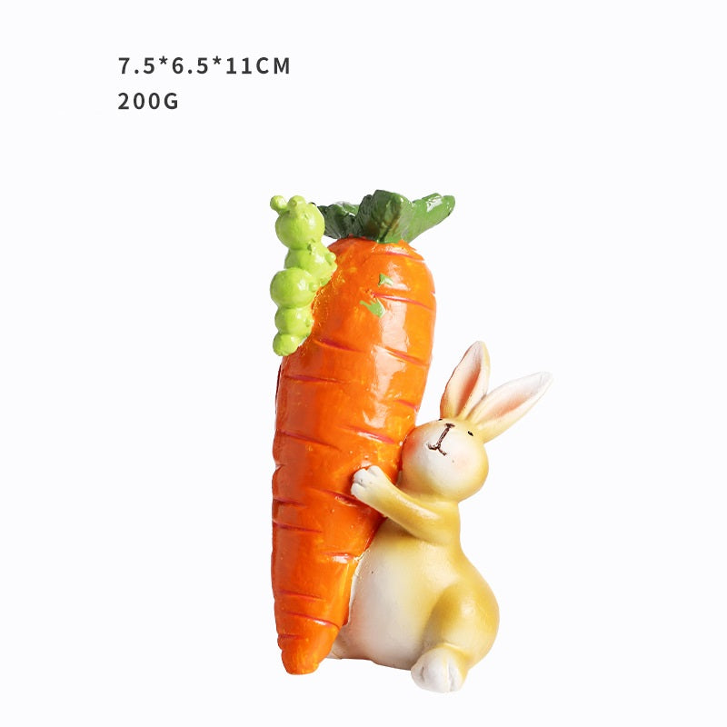 Easter Bunny Resin Figurine Cute Carrot Decor