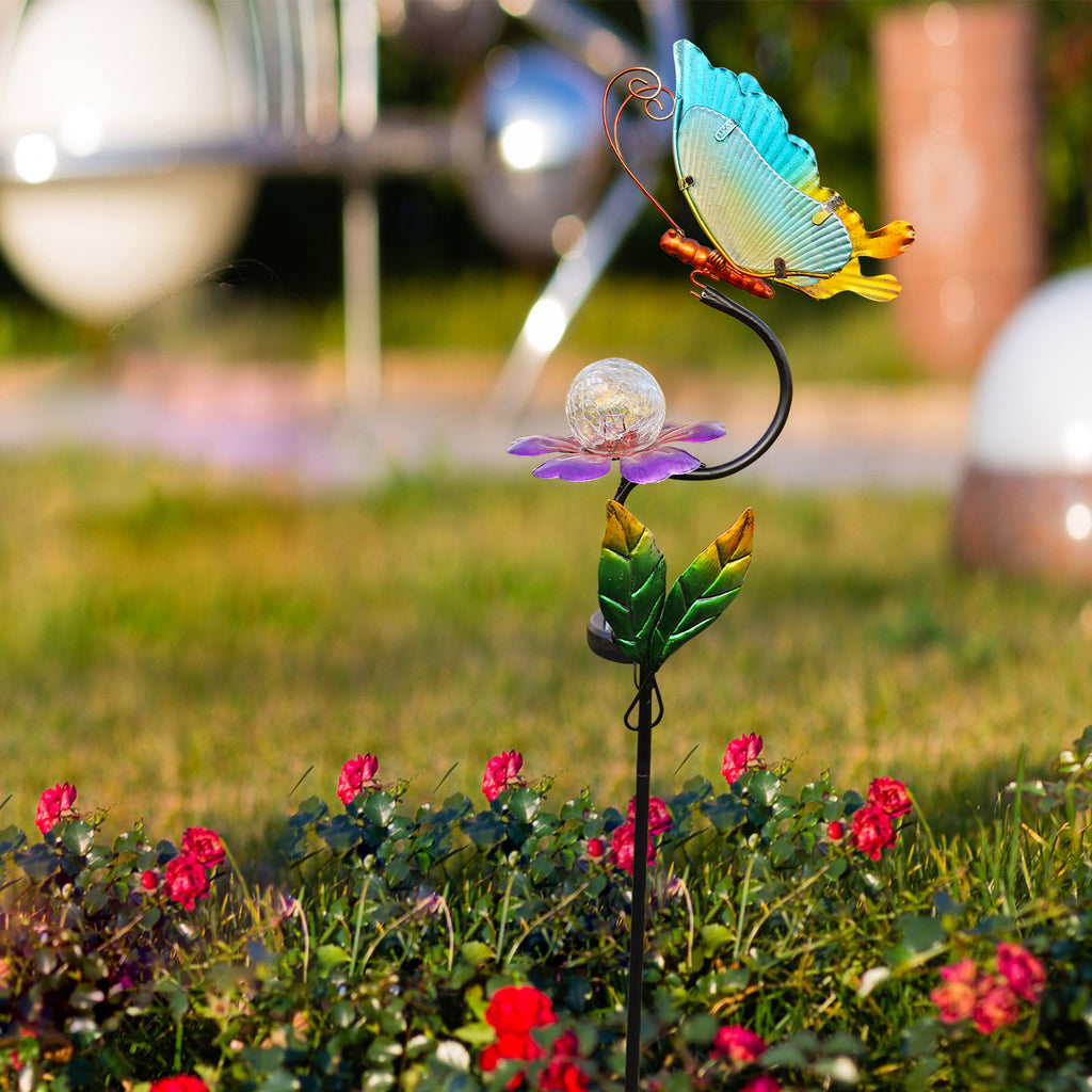 Solar Butterfly Garden Stake Light Outdoor Metal Decor 36 Inch