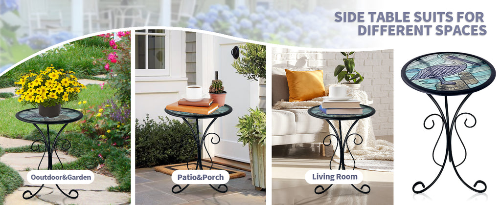 Outdoor Garden Glass Side Table with Pelican Design