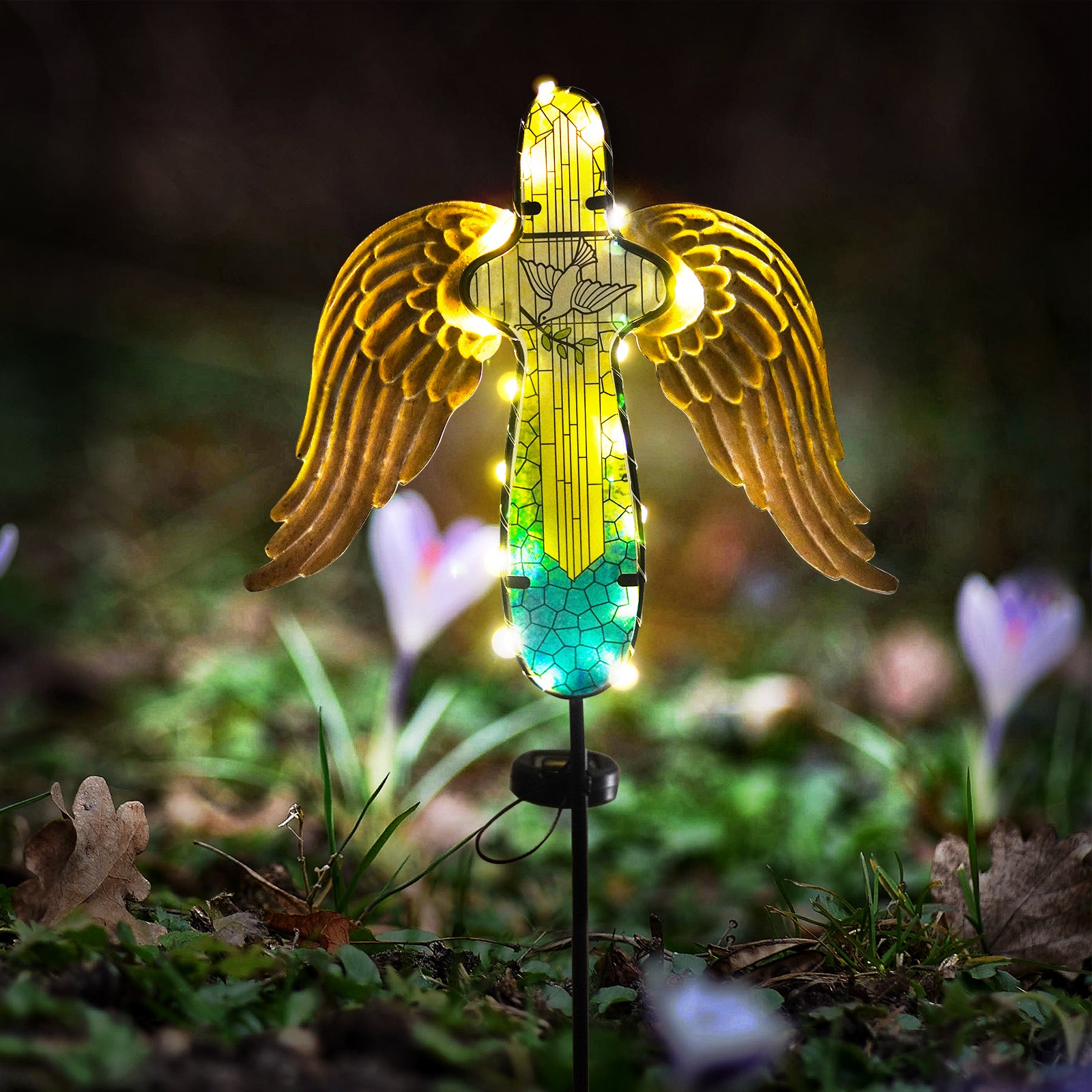 Solar Angel Wings Cross Garden Stake with LED Lights