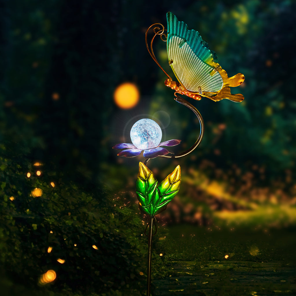 Solar Butterfly Garden Stake Light Outdoor Metal Decor 36 Inch