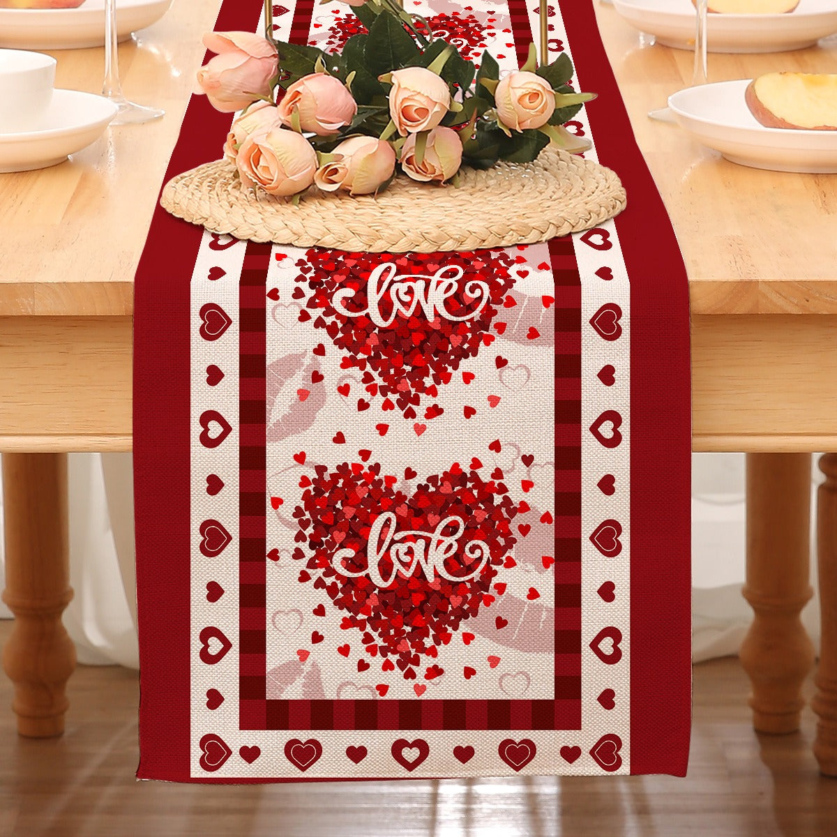 Valentine’s Day Heart Table Runner Red Printed Decor