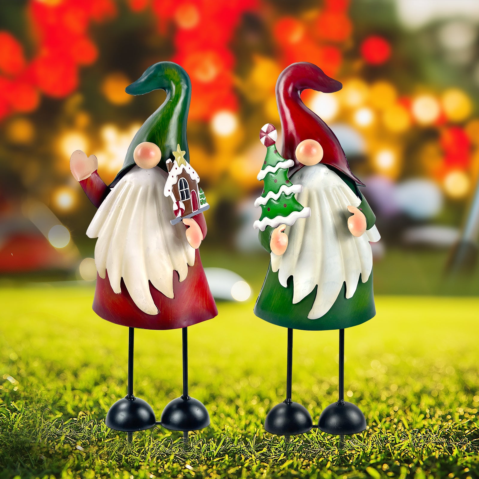 Christmas Gnome Garden Stakes Set of 2 Outdoor Decor