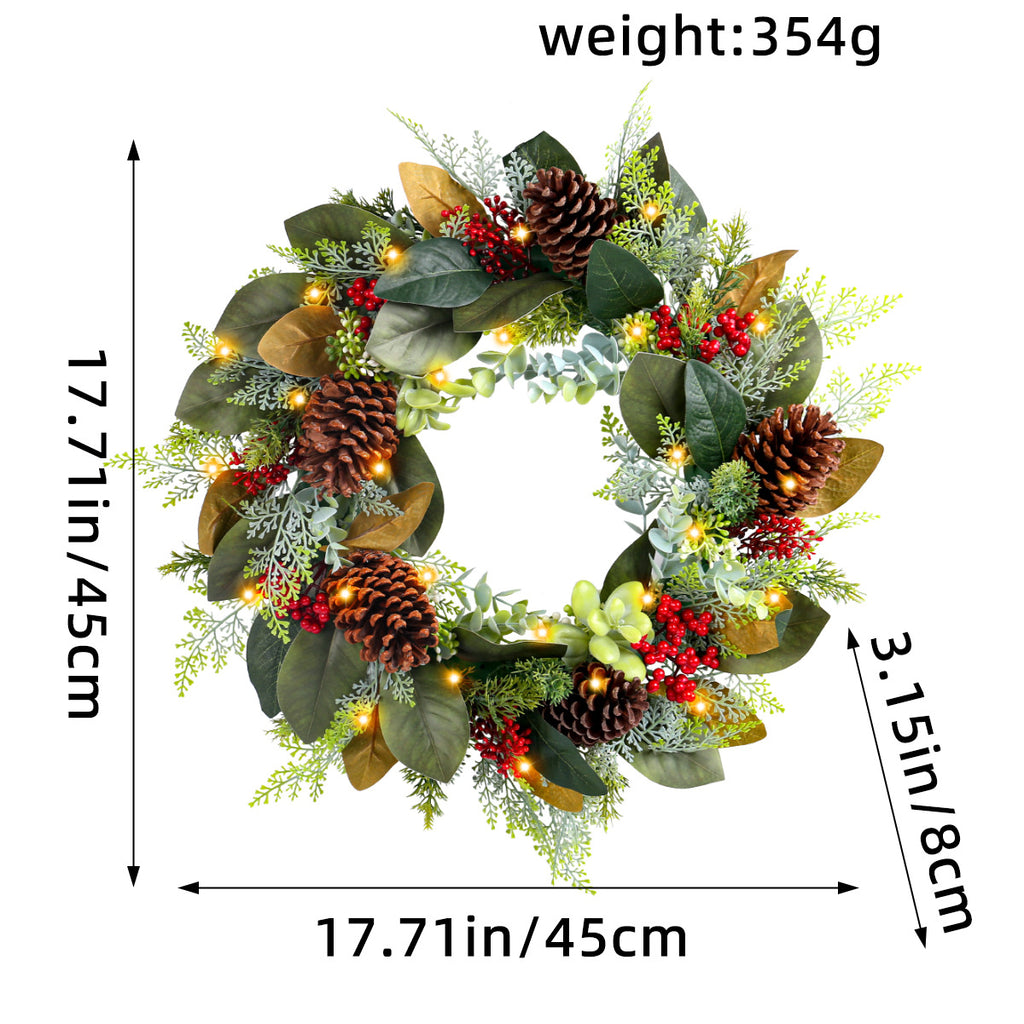Christmas Wreath with Red Bow and Ornaments Door Decor