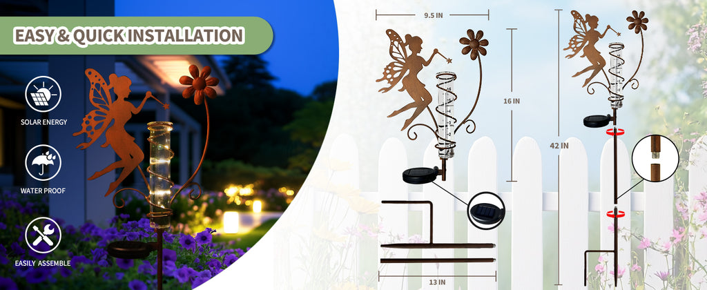 Solar Fairy Rain Gauge Garden Stake Outdoor Decor