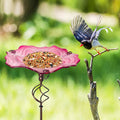 Pink Glass Metal Bird Feeder Garden Stake Decor