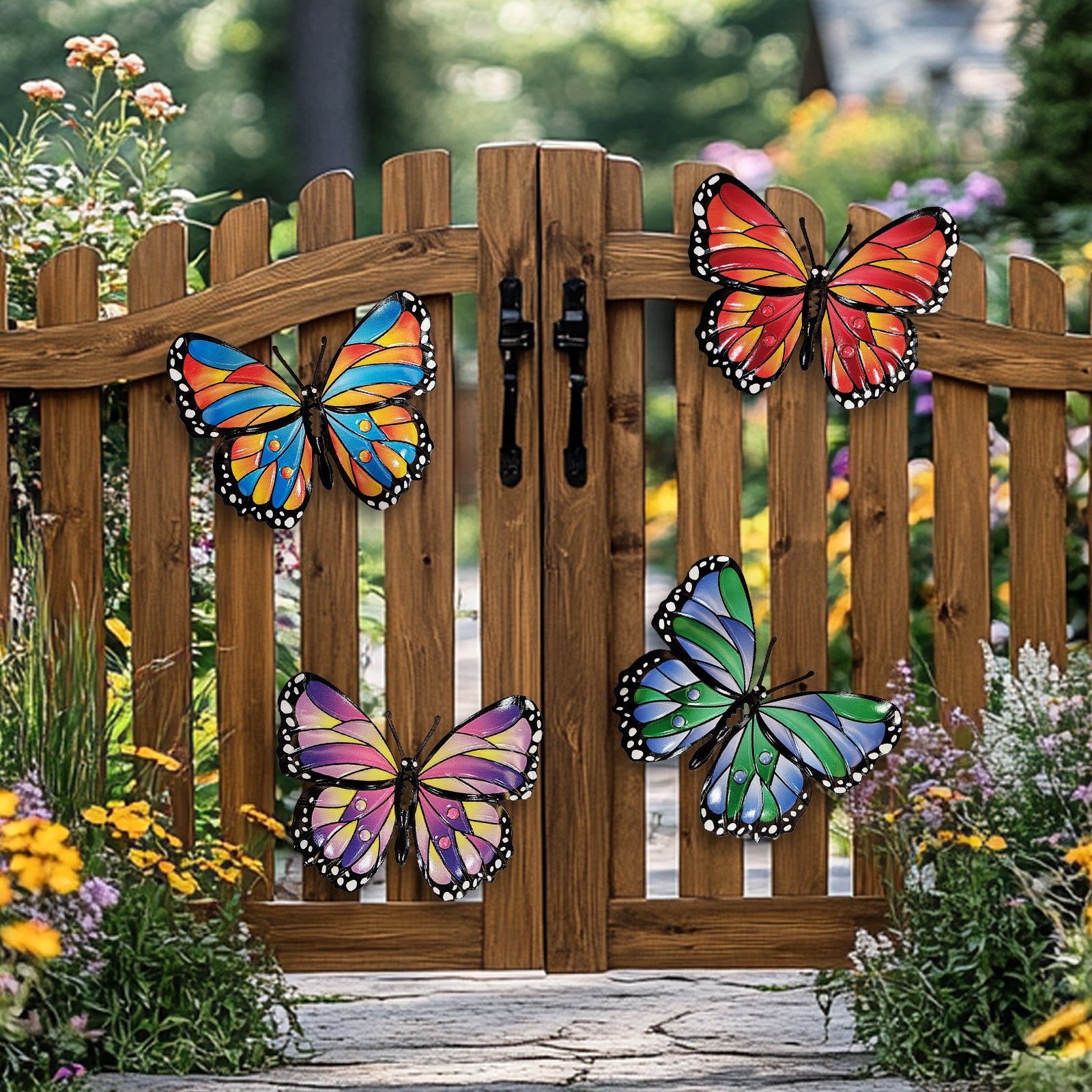 Colorful Metal Butterfly Wall Decor Set of 4 Indoor Outdoor