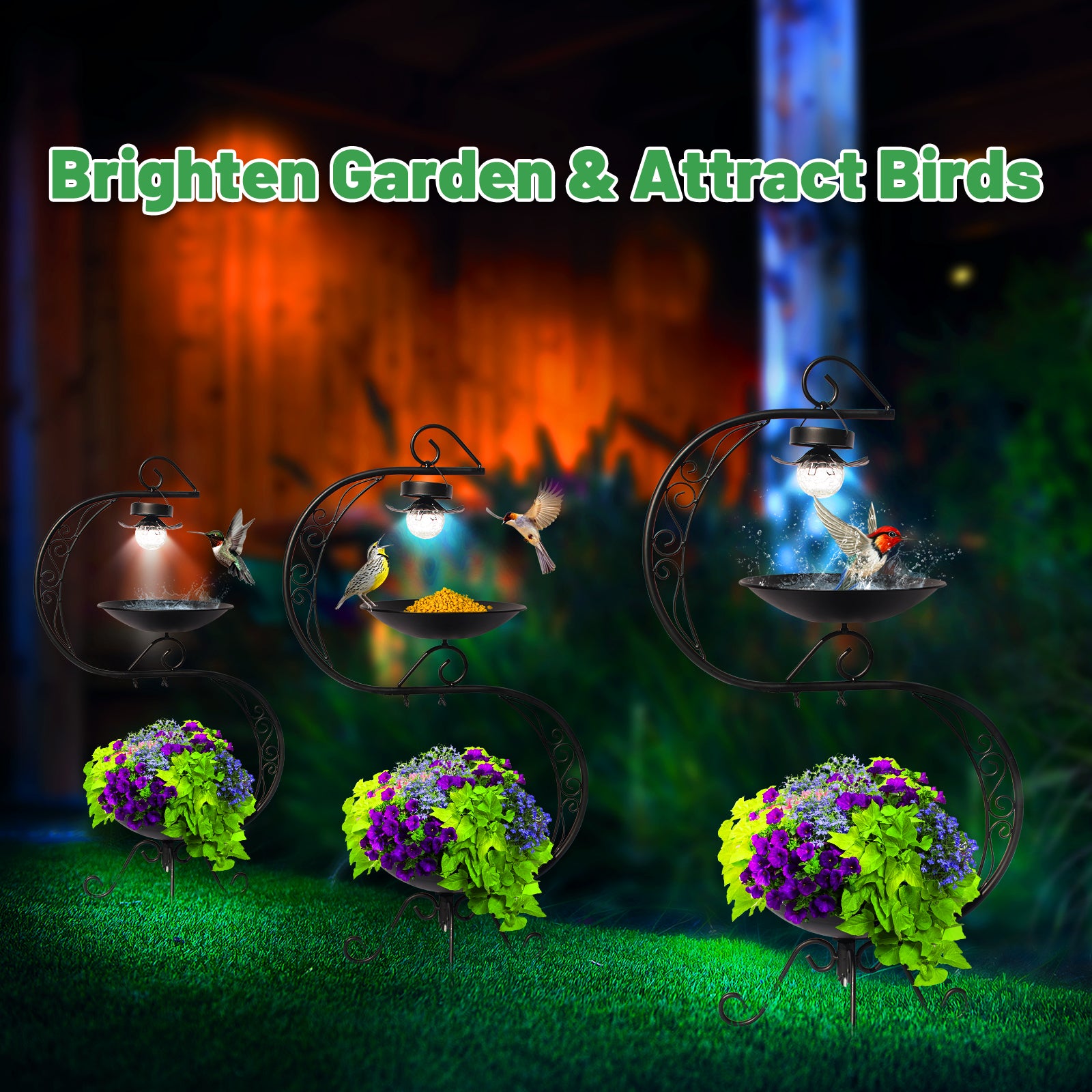 Black Solar Bird Bath Stand with Planter Base