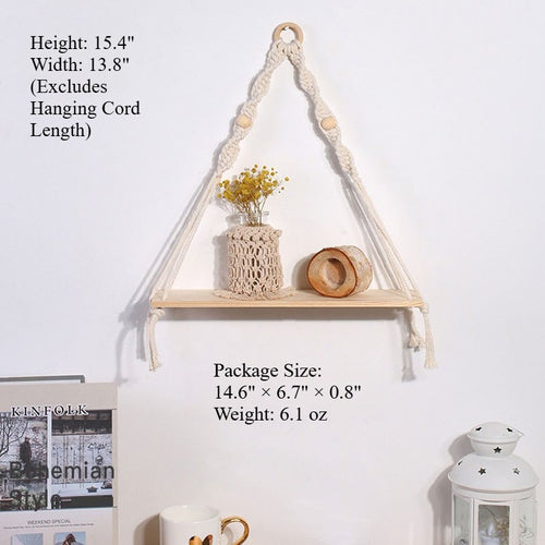 Boho Woven Macrame Wall Hanging Shelf Rustic Home Decor