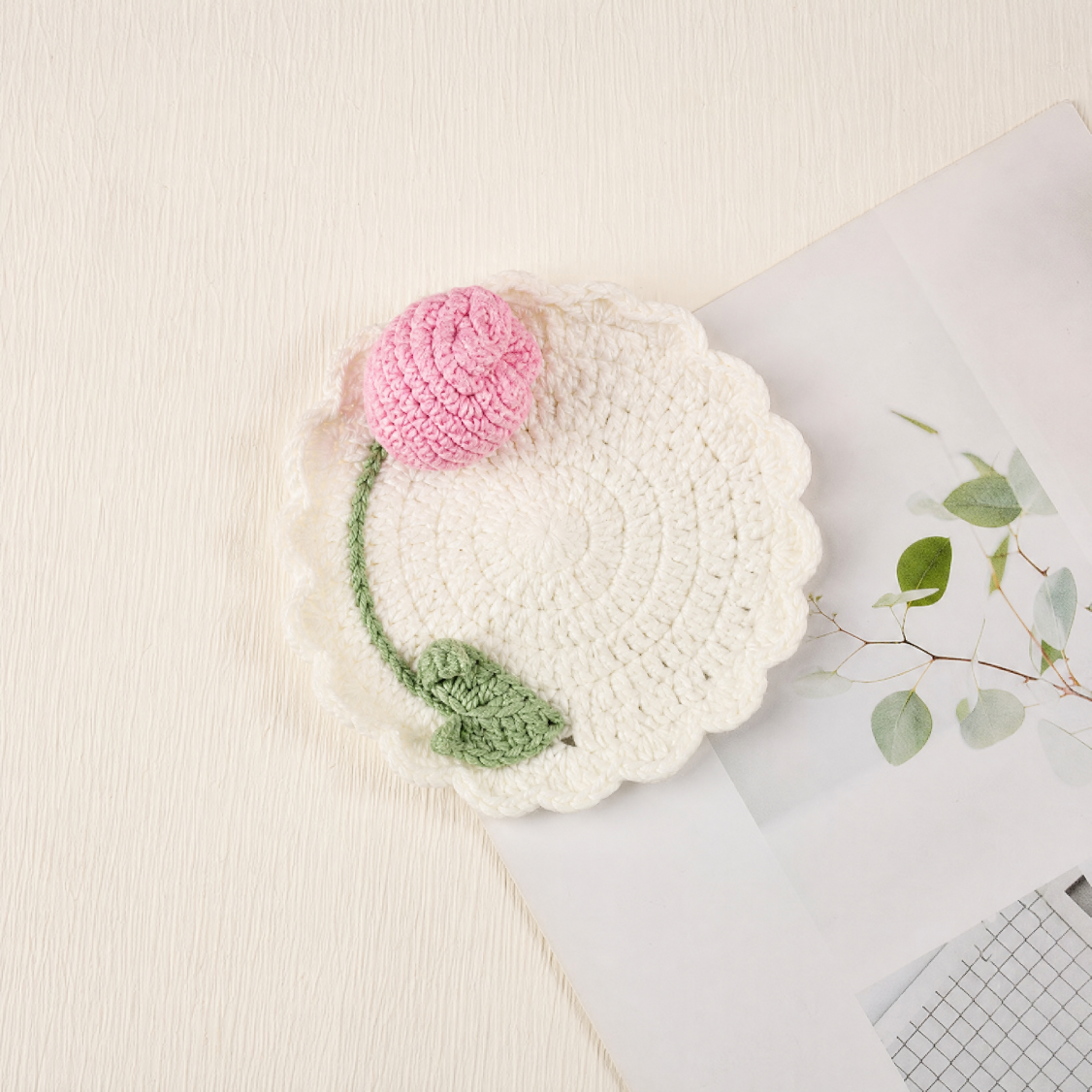 Crochet Flower Coaster Handmade Table Mat Floral Home Decor