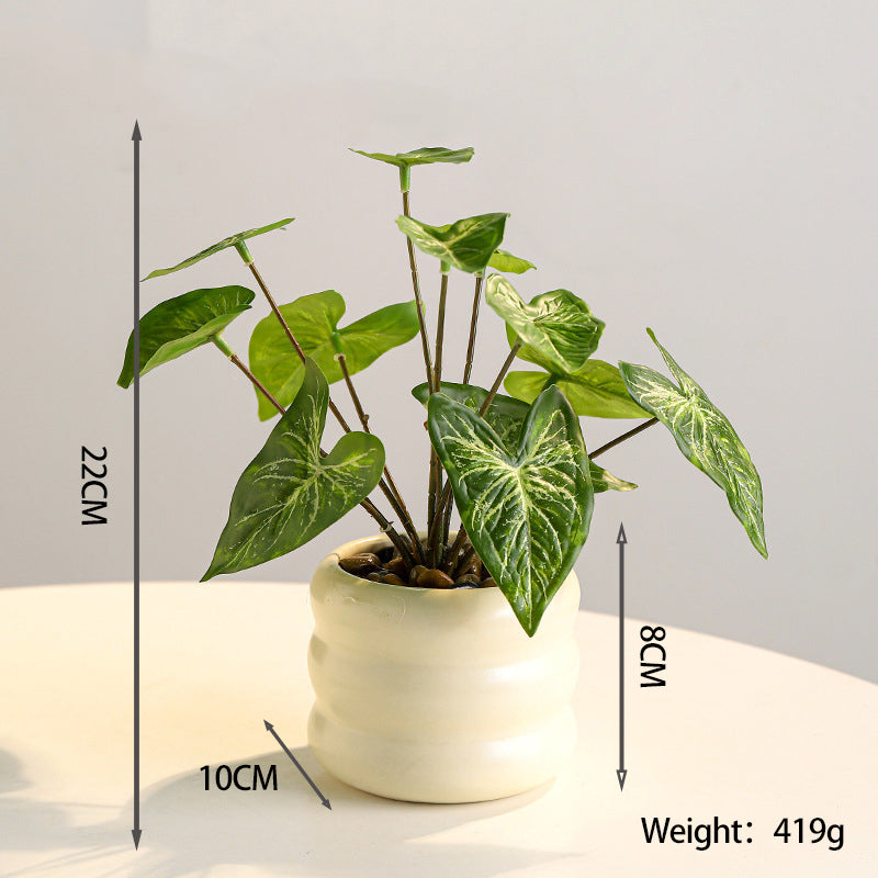 Artificial Green Plant in Donut Vase Tabletop Decor