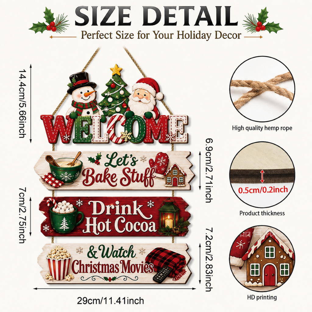 Wooden Christmas Holiday Wall Decor Hanging Ornament