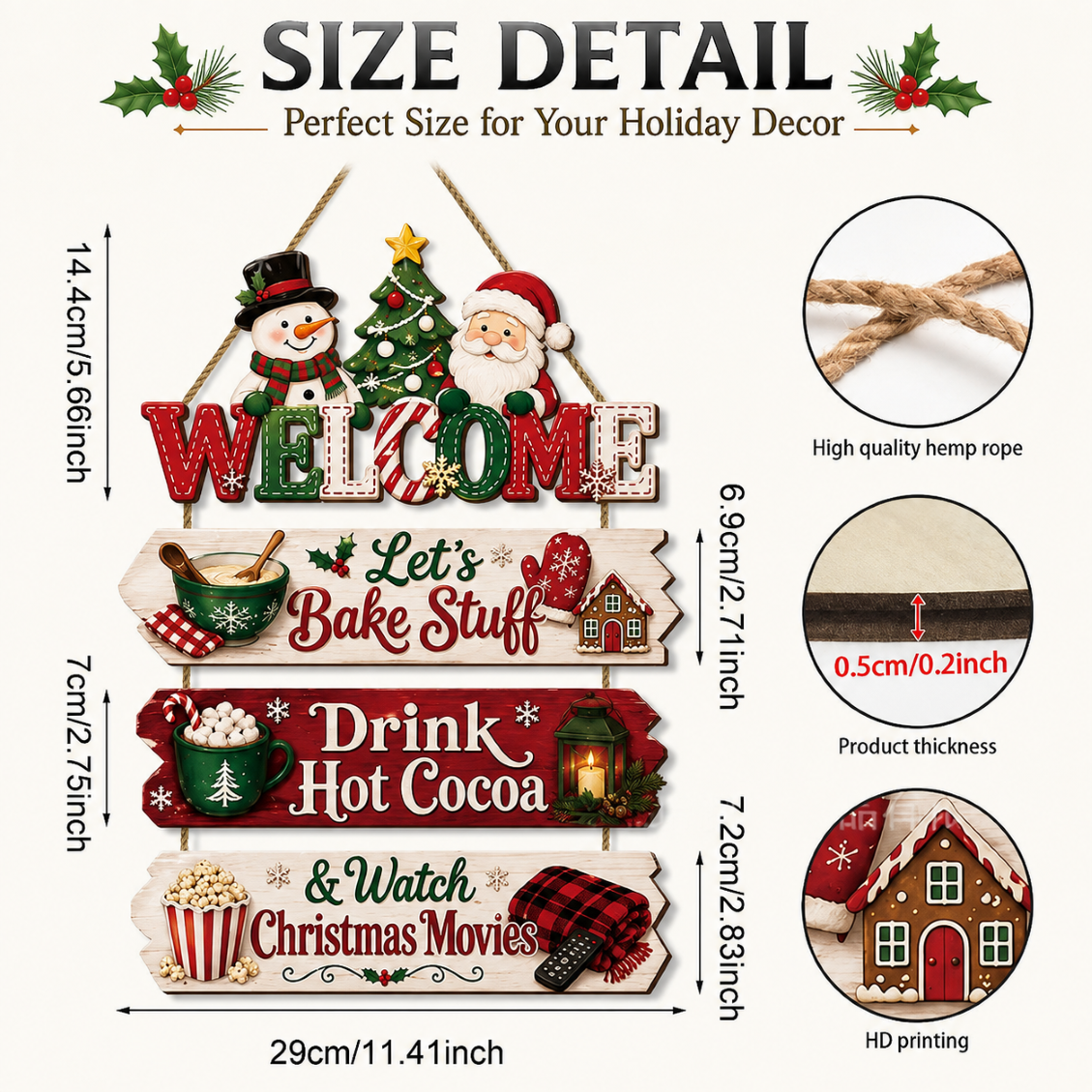 Wooden Christmas Holiday Wall Decor Hanging Ornament