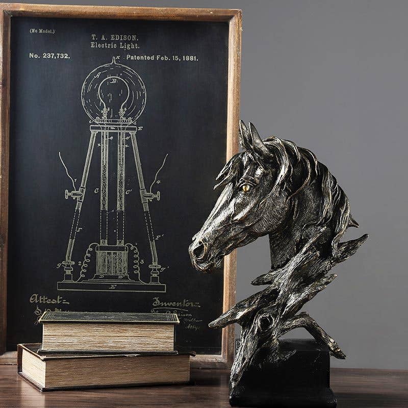 Vintage Horse Head Resin Sculpture Home Office Decor