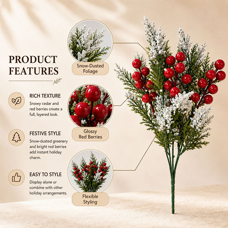 Artificial Christmas Berry Pine Needle Branch Holiday Home Decor