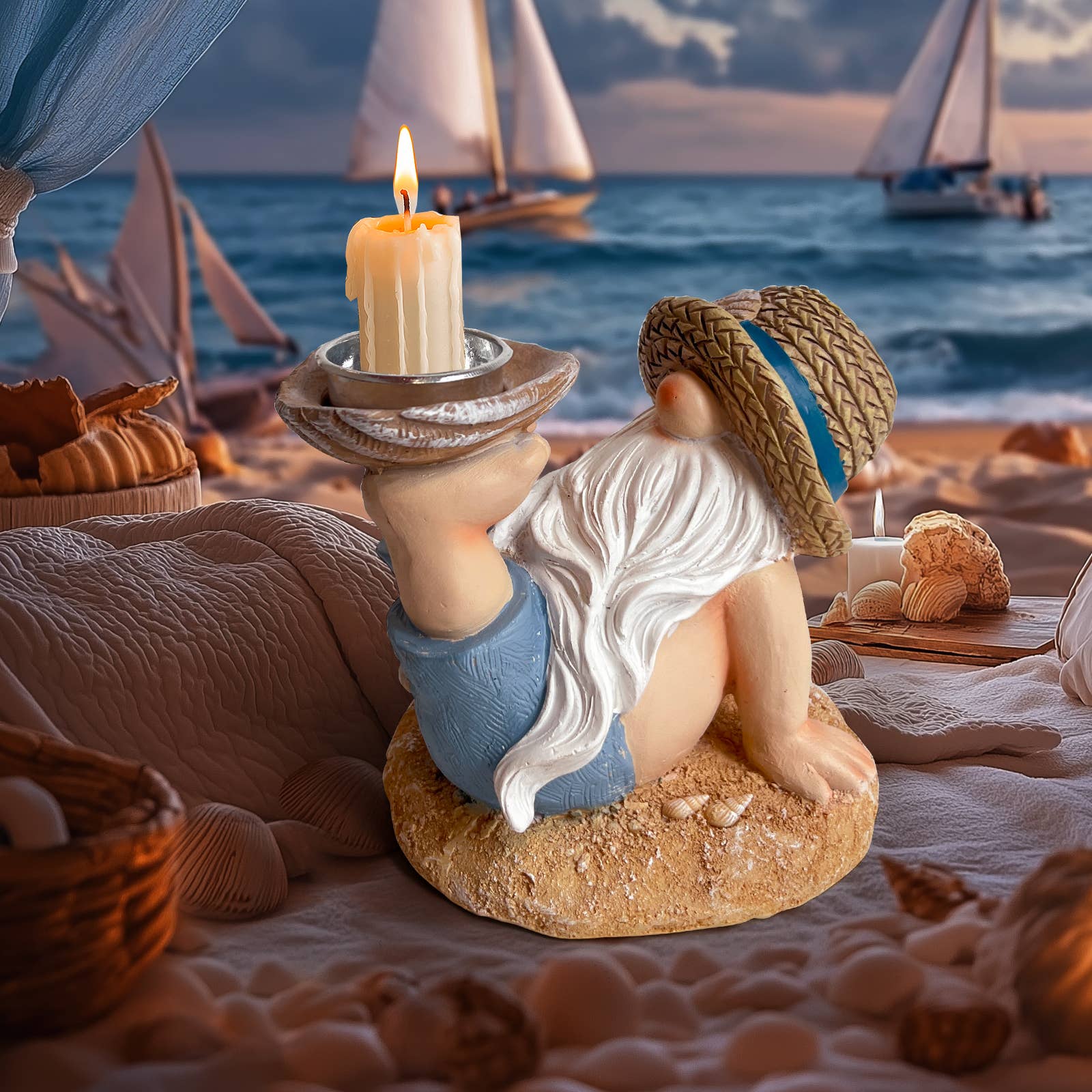 Beach Gnome Resin Figurine with Starfish Coastal Decor