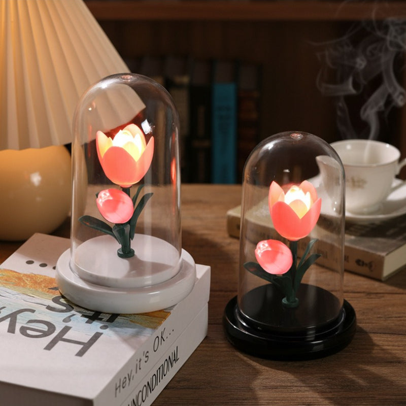 Glass Dome Flower Night Light Battery Powered LED Lamp