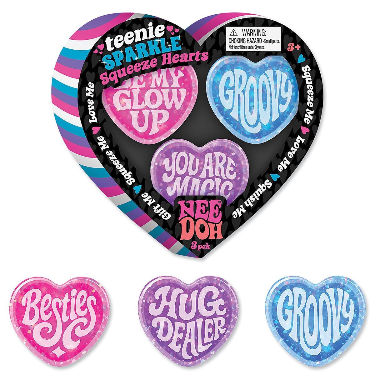 Glitter Heart Squishy Set Soft Stress Relief Toy Gift Set