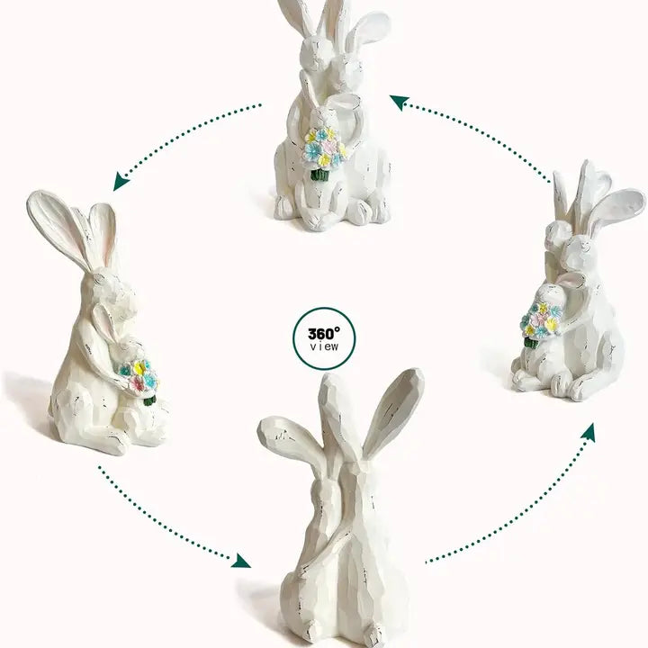 White Resin Easter Bunny Family Figurine for Home Decor