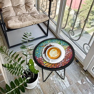 Hummingbird Metal Glass Patio Accent Side Table 12in