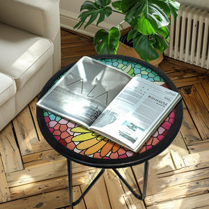 Hummingbird Metal Glass Patio Accent Side Table 12in