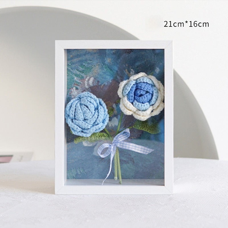 Handmade Crochet Rose Flower Decorative Wall Frame