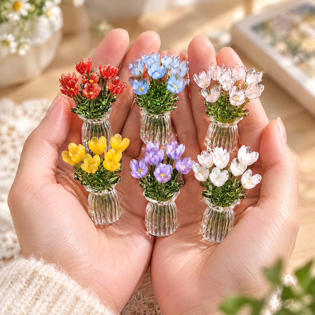 Mini Glass Flower Vase Artificial Floral Decor Gift Ornament