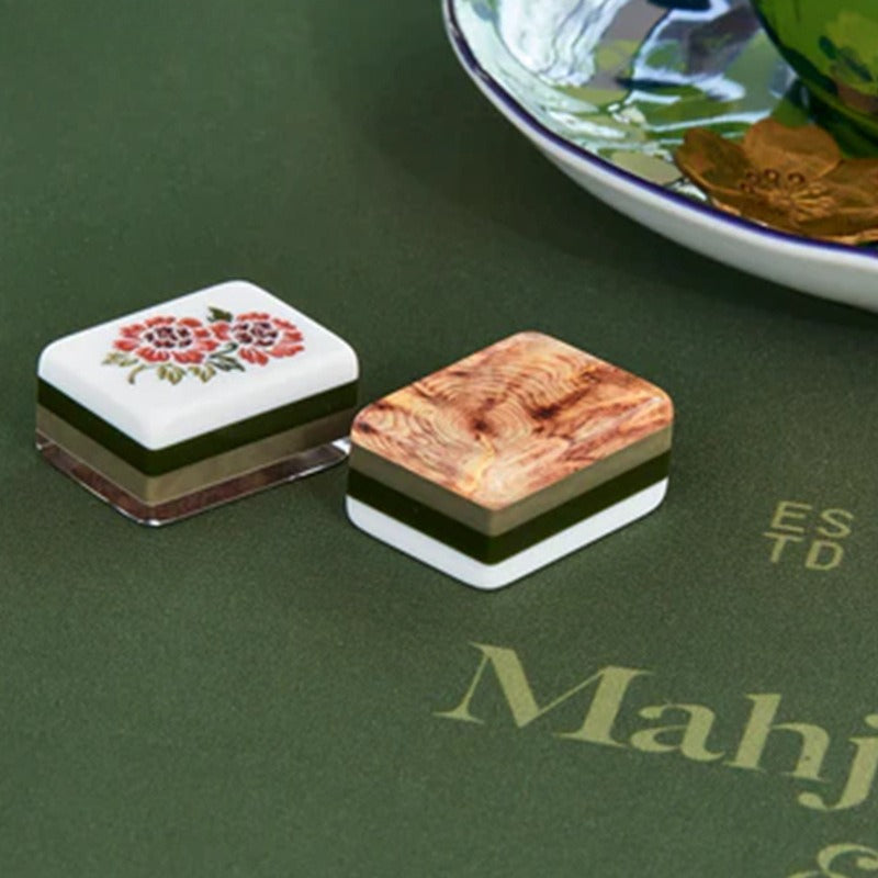 Wood Grain Acrylic Mahjong Set Classic Game Tiles