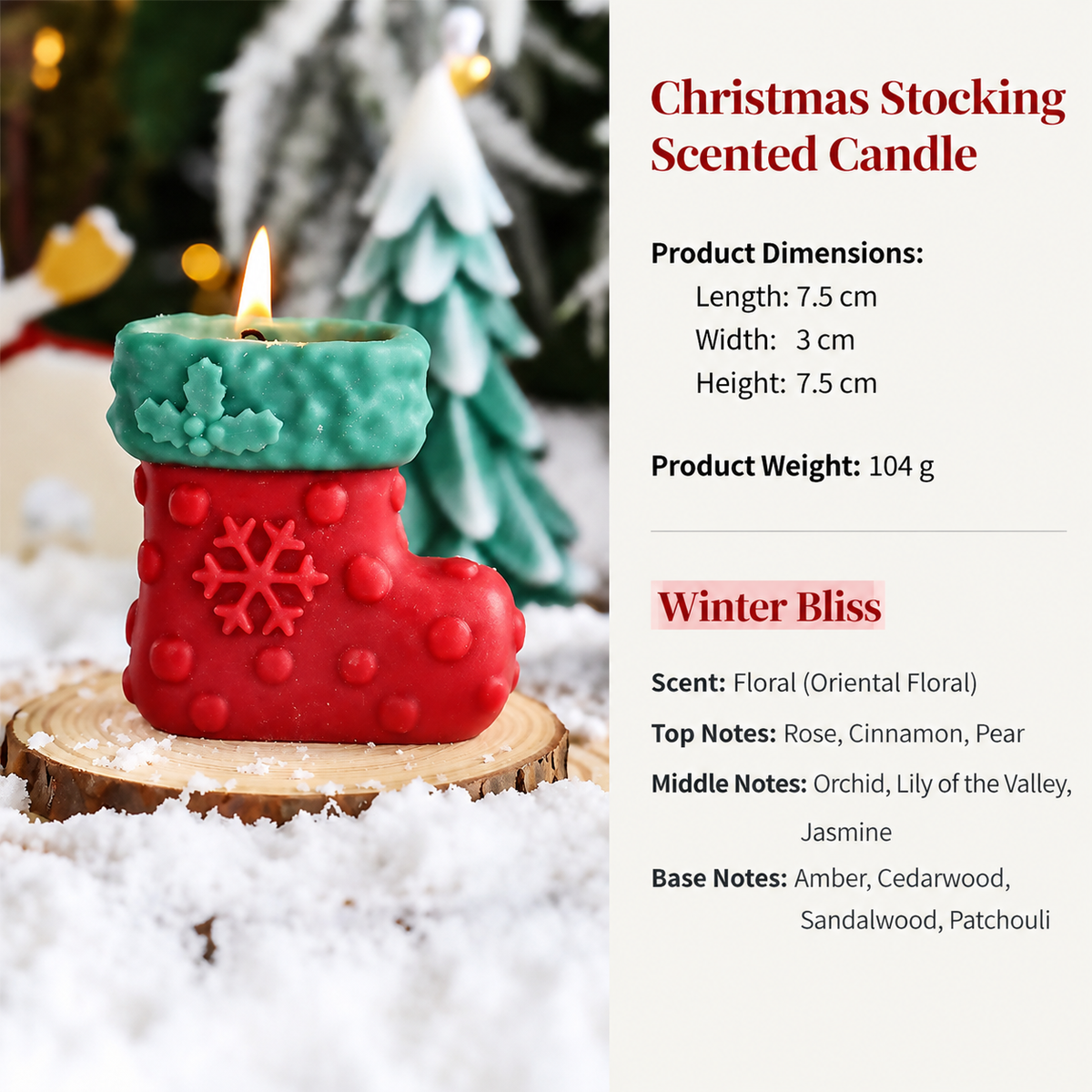 Christmas Stocking Scented Candle Soy Wax Blend Holiday Home Decor