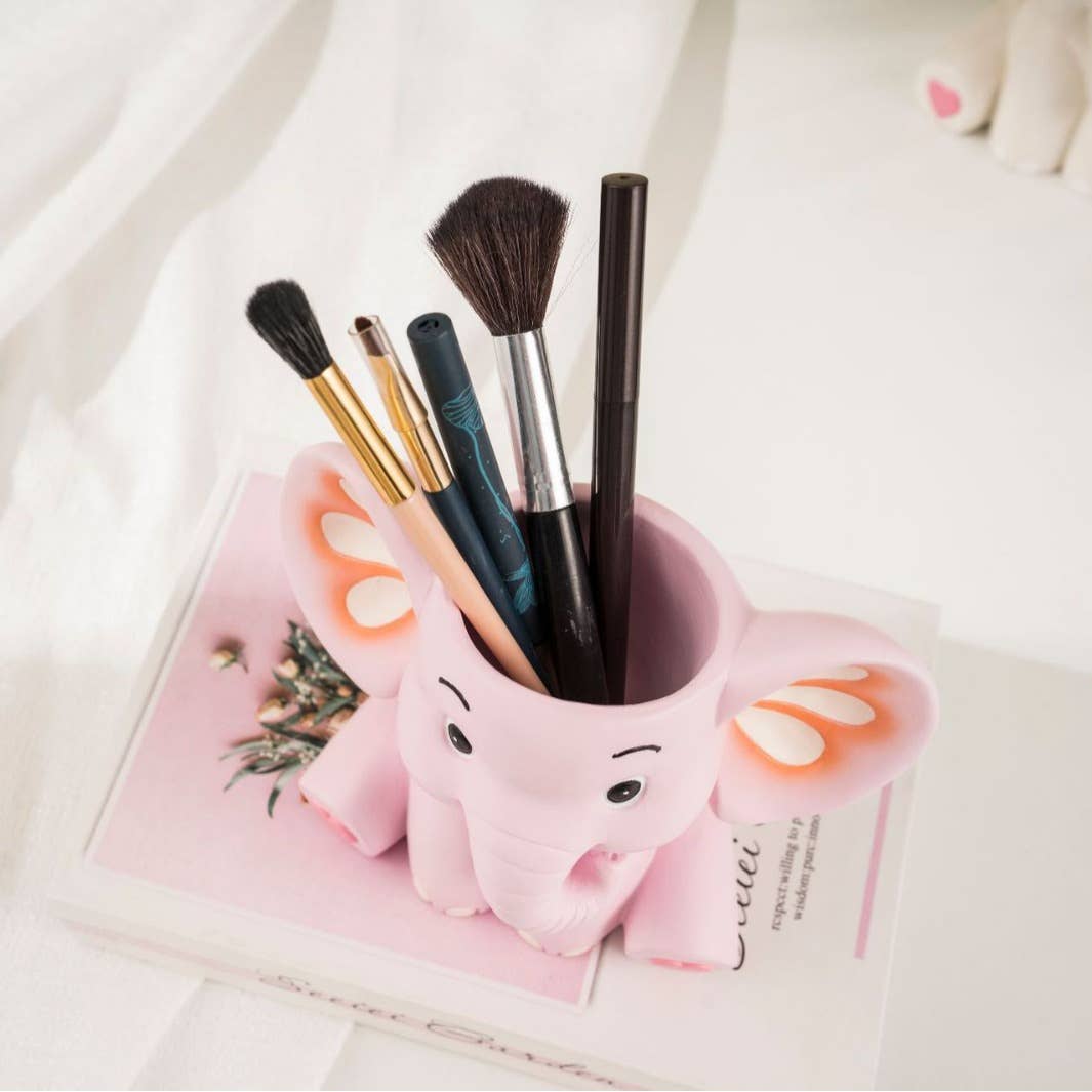 Cute Elephant Pencil Holder Resin Figurine for Desk